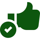 Green thumbs-up with a green circle and white checkmark, indicating approval.