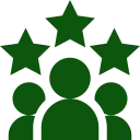 Green silhouette of three people with three stars above them.